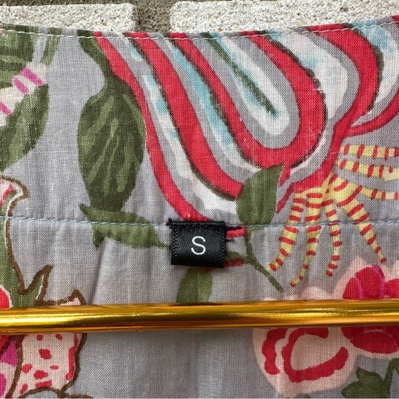 Handmade Cotton Block Print Floral Dress Gray Pink Tassel Tie Boho S India - Picture 9 of 10